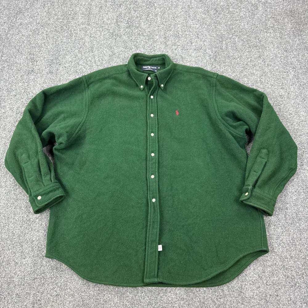 Vintage 90s Ralph Lauren Shirt Mens 2XL Green Solid 100% Wool Shacket USA